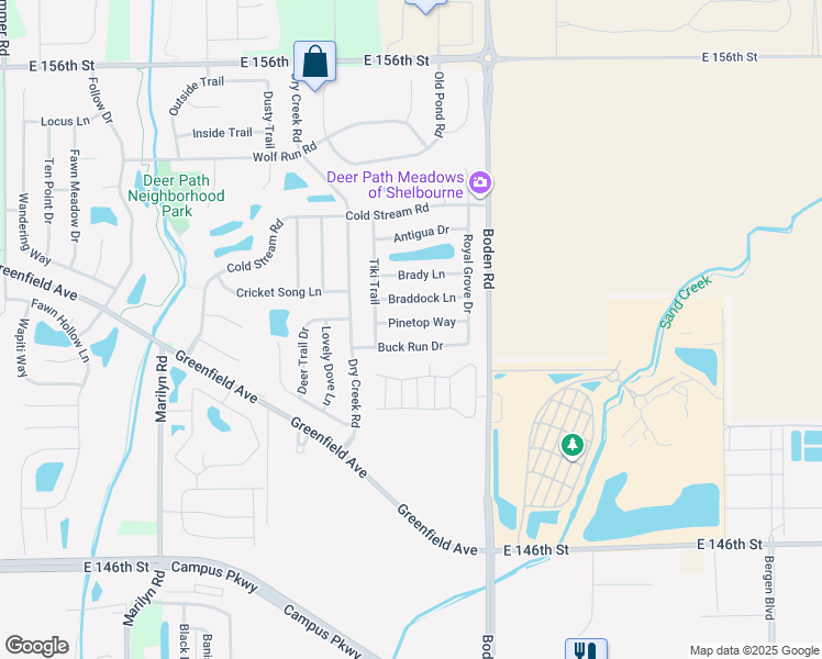 map of restaurants, bars, coffee shops, grocery stores, and more near 12643 Pinetop Way in Noblesville