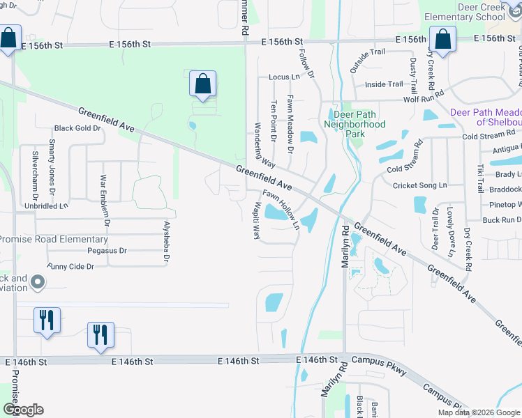 map of restaurants, bars, coffee shops, grocery stores, and more near 11816 Wapiti Way in Noblesville