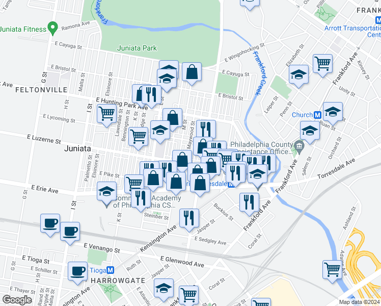 map of restaurants, bars, coffee shops, grocery stores, and more near 4029 Maywood Street in Philadelphia
