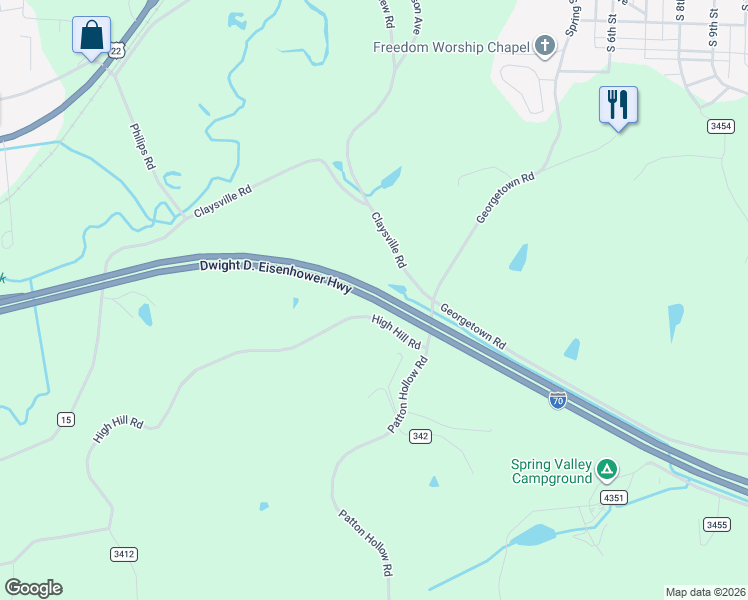 map of restaurants, bars, coffee shops, grocery stores, and more near Interstate 70 in Cambridge