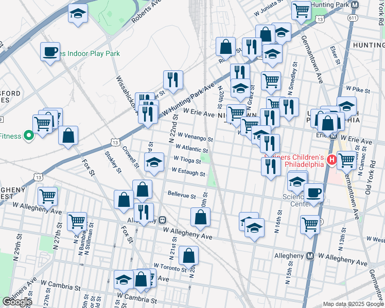 map of restaurants, bars, coffee shops, grocery stores, and more near 3519 North 21st Street in Philadelphia
