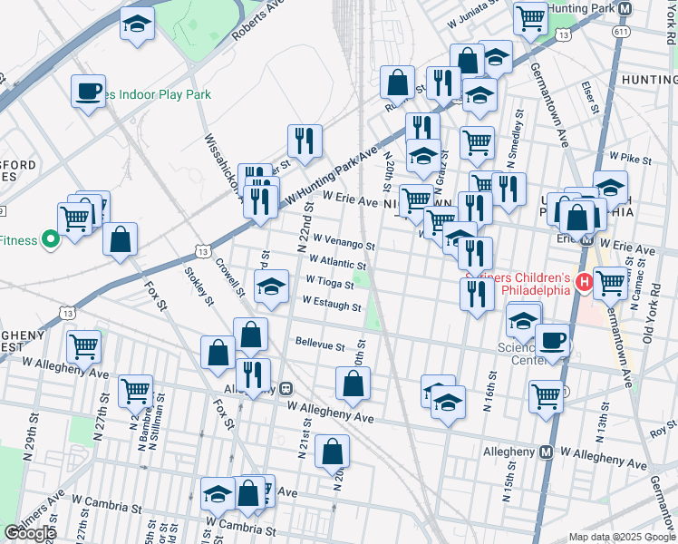 map of restaurants, bars, coffee shops, grocery stores, and more near 3519 North 21st Street in Philadelphia