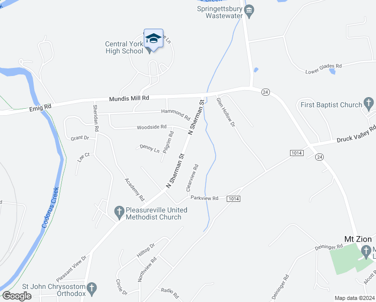 map of restaurants, bars, coffee shops, grocery stores, and more near 2823 North Sherman Street in York