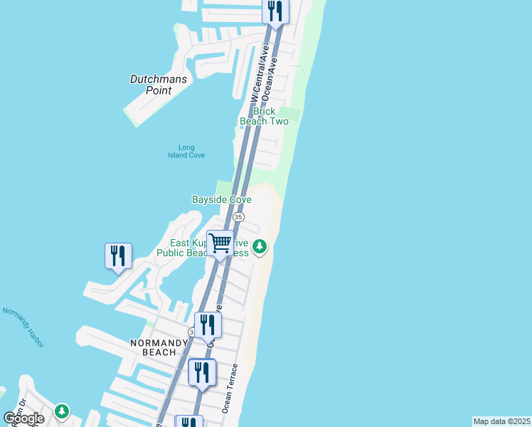 map of restaurants, bars, coffee shops, grocery stores, and more near 4109 New Jersey 35 in Manasquan