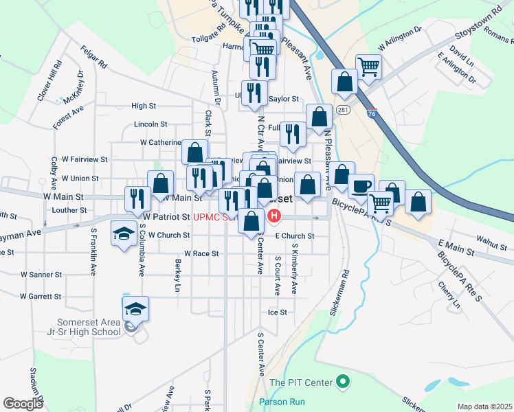 map of restaurants, bars, coffee shops, grocery stores, and more near in Somerset
