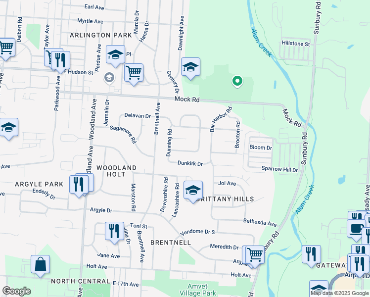 map of restaurants, bars, coffee shops, grocery stores, and more near 2358 Edenburgh Drive South in Columbus
