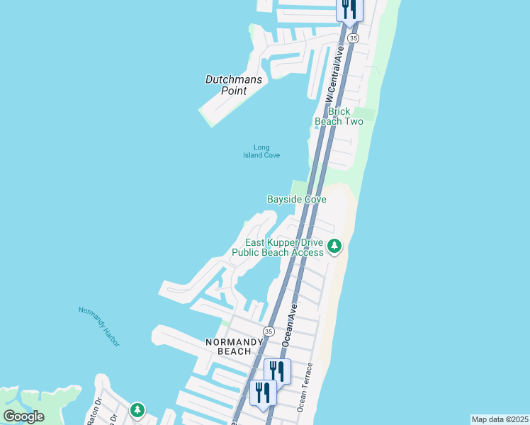 map of restaurants, bars, coffee shops, grocery stores, and more near 463 Normandy Drive in Mantoloking