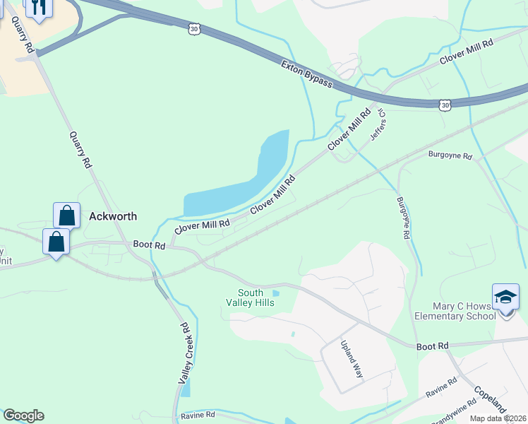 map of restaurants, bars, coffee shops, grocery stores, and more near 1065 Boot Road in Downingtown