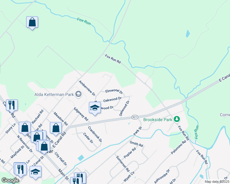 map of restaurants, bars, coffee shops, grocery stores, and more near 314 Elmwood Dr in Dover