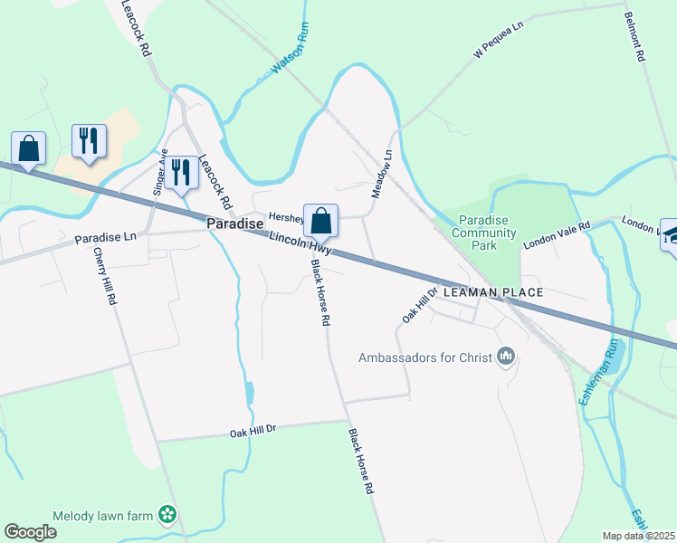 map of restaurants, bars, coffee shops, grocery stores, and more near 5 Black Horse Rd in Paradise