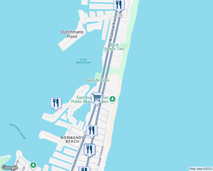 map of restaurants, bars, coffee shops, grocery stores, and more near 447 New Jersey 35 in Mantoloking