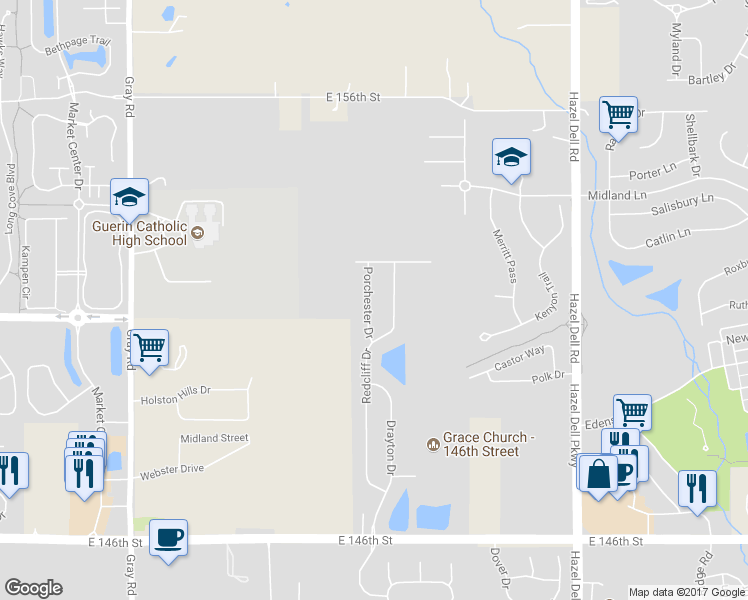 map of restaurants, bars, coffee shops, grocery stores, and more near 15164 Porchester Drive in Noblesville