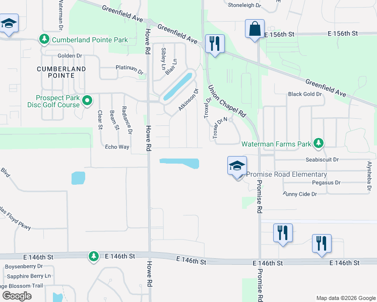 map of restaurants, bars, coffee shops, grocery stores, and more near 10729 Glenwyck Place in Noblesville