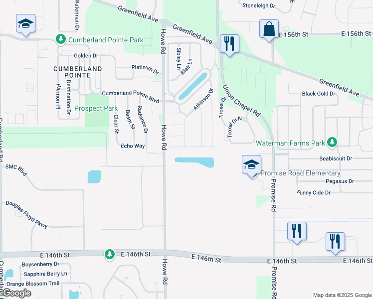 map of restaurants, bars, coffee shops, grocery stores, and more near 10649 Glenwyck Place in Noblesville