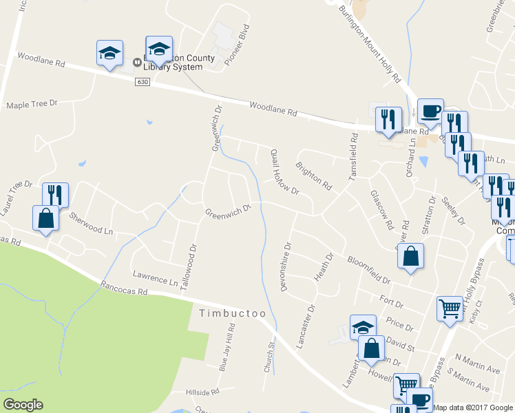 map of restaurants, bars, coffee shops, grocery stores, and more near 71 Tarnsfield Road in Westampton