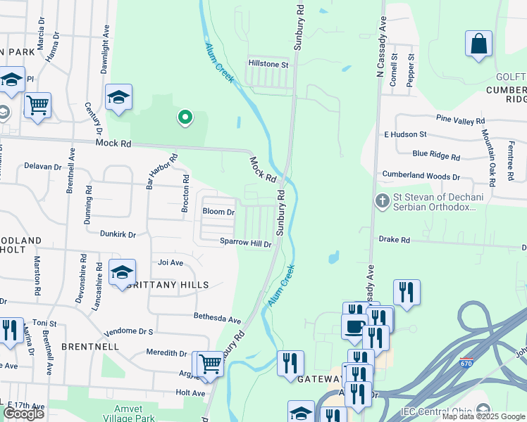 map of restaurants, bars, coffee shops, grocery stores, and more near 1839 Meadowlawn Drive in Columbus