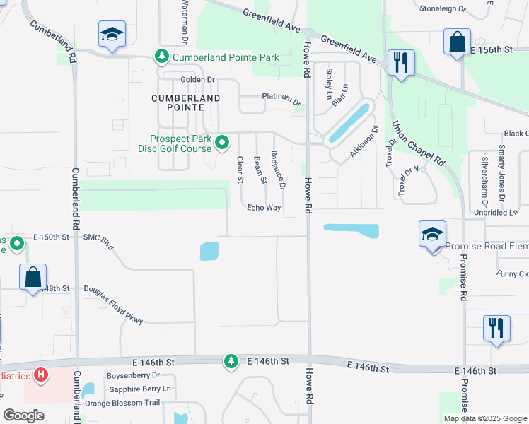 map of restaurants, bars, coffee shops, grocery stores, and more near 10417 Echo Way in Noblesville