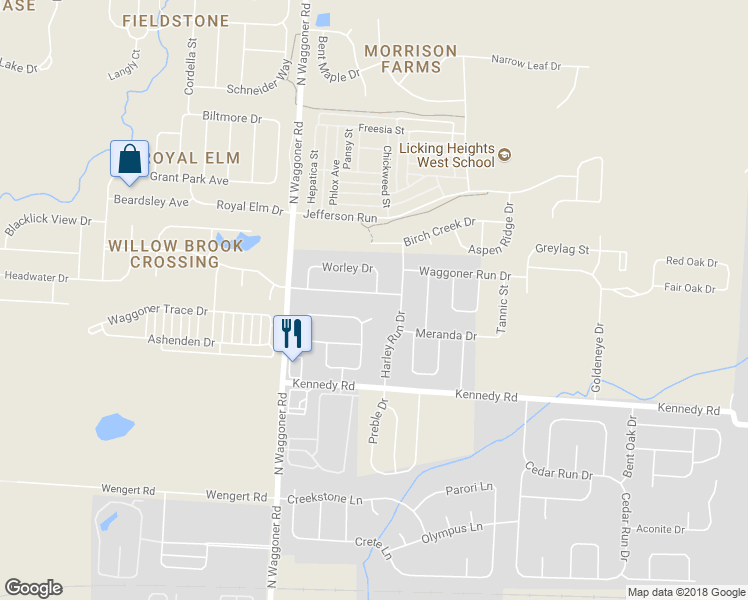 map of restaurants, bars, coffee shops, grocery stores, and more near 7816 Barlowe Run Court in Blacklick
