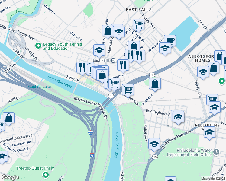 map of restaurants, bars, coffee shops, grocery stores, and more near in Philadelphia