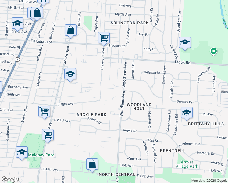 map of restaurants, bars, coffee shops, grocery stores, and more near 2070 Hiddenspring Drive in Columbus