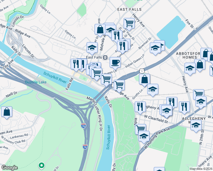 map of restaurants, bars, coffee shops, grocery stores, and more near in Philadelphia