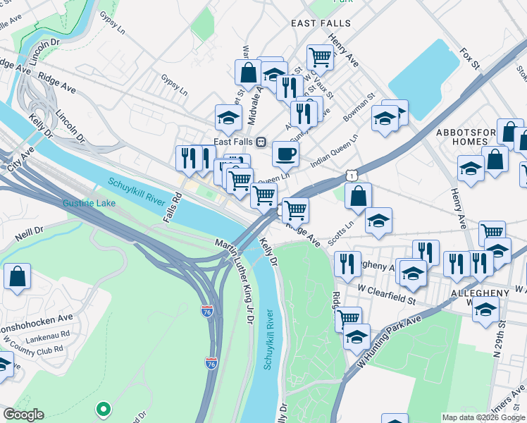 map of restaurants, bars, coffee shops, grocery stores, and more near in Philadelphia