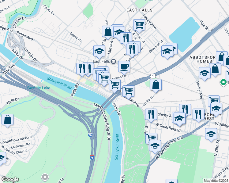 map of restaurants, bars, coffee shops, grocery stores, and more near in Philadelphia