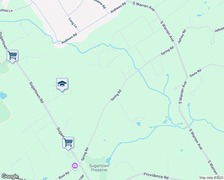 map of restaurants, bars, coffee shops, grocery stores, and more near 230 Spring Road in Malvern