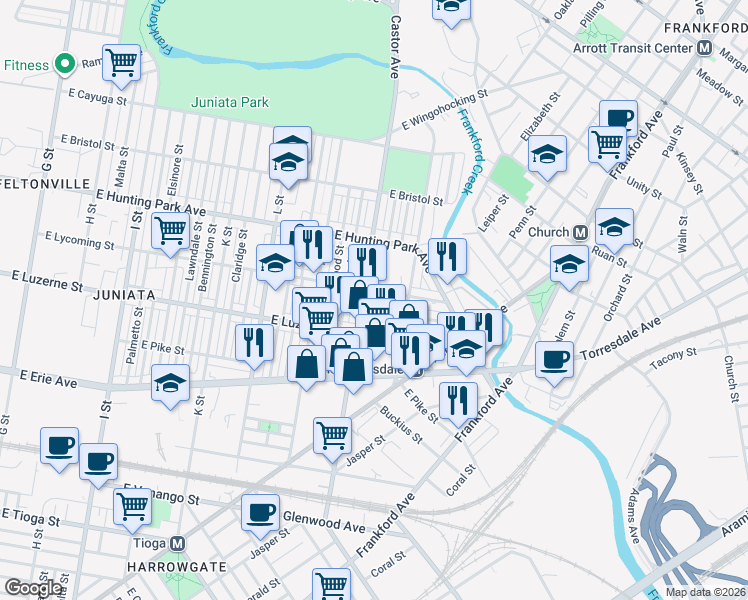 map of restaurants, bars, coffee shops, grocery stores, and more near 4040 Ormond Street in Philadelphia