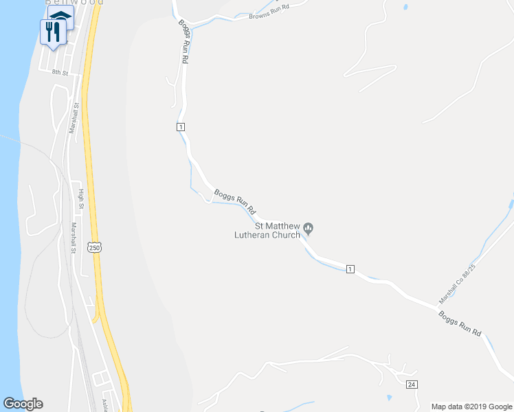 map of restaurants, bars, coffee shops, grocery stores, and more near 1778 Boggs Run Road in Benwood