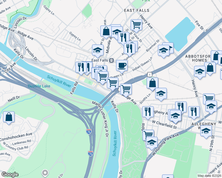 map of restaurants, bars, coffee shops, grocery stores, and more near 4141 Ridge Avenue in Philadelphia