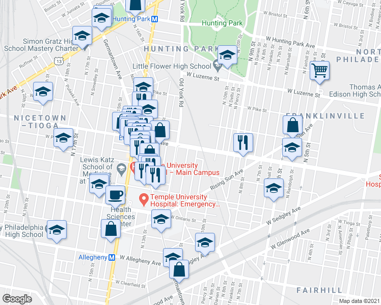 map of restaurants, bars, coffee shops, grocery stores, and more near 3638 North Marvine Street in Philadelphia