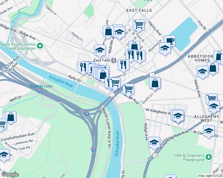 map of restaurants, bars, coffee shops, grocery stores, and more near in Philadelphia