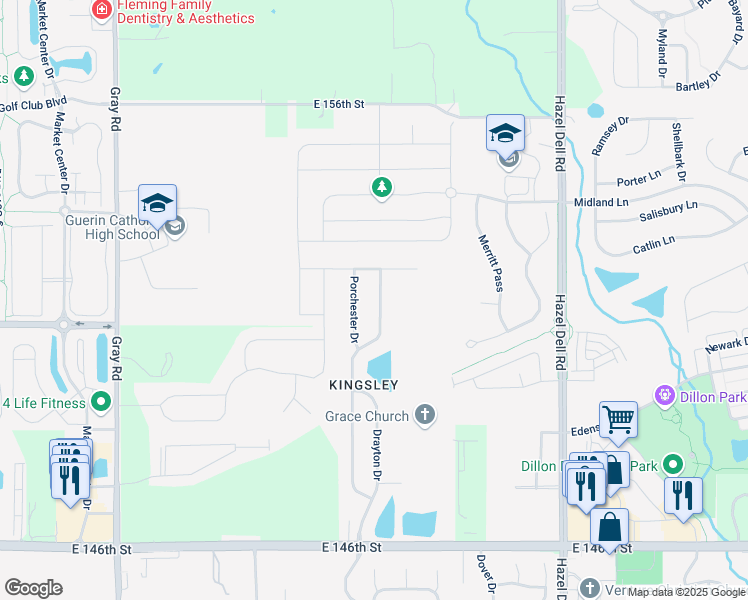 map of restaurants, bars, coffee shops, grocery stores, and more near 15164 Porchester Drive in Noblesville