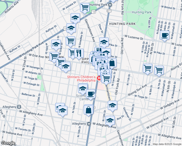 map of restaurants, bars, coffee shops, grocery stores, and more near 1430 Lenox Avenue in Philadelphia