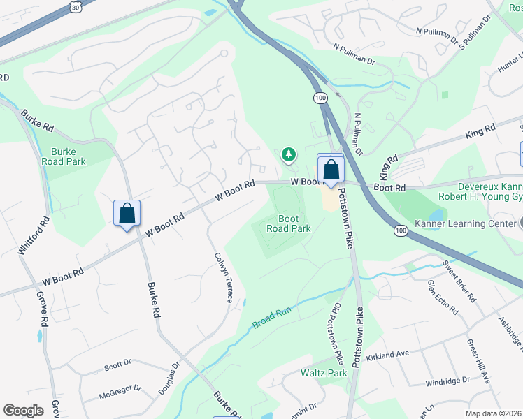 map of restaurants, bars, coffee shops, grocery stores, and more near 206 Colwyn Terrace in West Chester