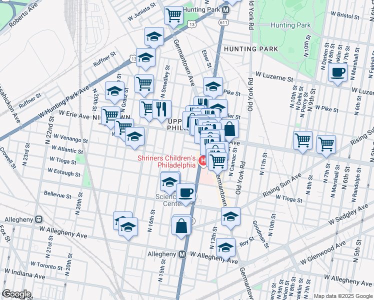 map of restaurants, bars, coffee shops, grocery stores, and more near 1430 Lenox Avenue in Philadelphia