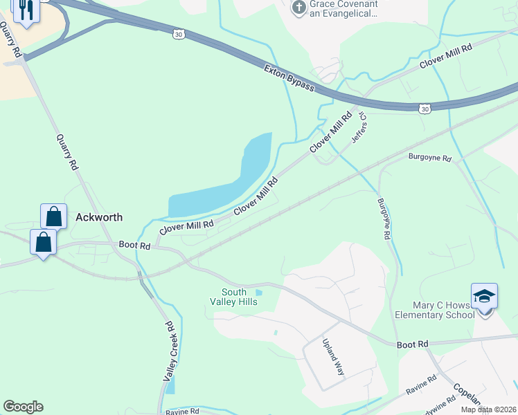 map of restaurants, bars, coffee shops, grocery stores, and more near 1065 Boot Road in Downingtown