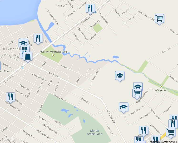 map of restaurants, bars, coffee shops, grocery stores, and more near 1001 Beechwood Rd in Riverton