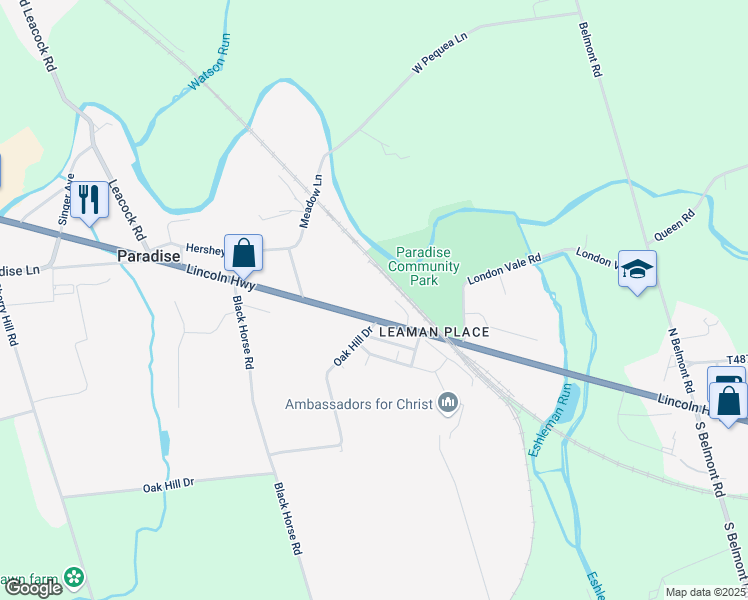 map of restaurants, bars, coffee shops, grocery stores, and more near 3201 Lincoln Highway in Paradise
