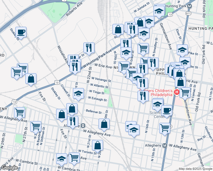 map of restaurants, bars, coffee shops, grocery stores, and more near 2009 West Atlantic Street in Philadelphia