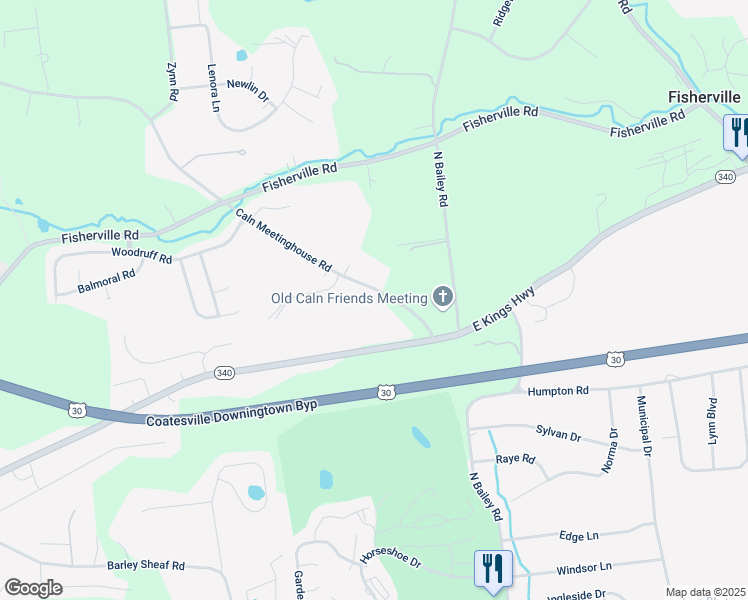 map of restaurants, bars, coffee shops, grocery stores, and more near 1002 Caln Meetinghouse Road in Coatesville