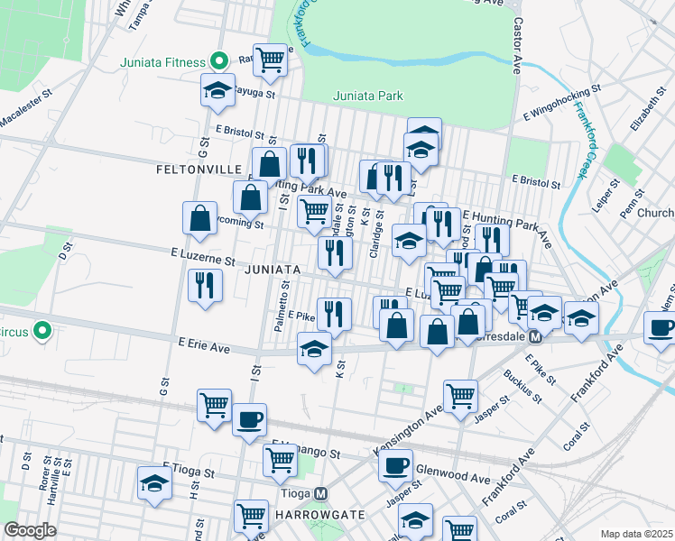map of restaurants, bars, coffee shops, grocery stores, and more near 4008 Bennington Street in Philadelphia