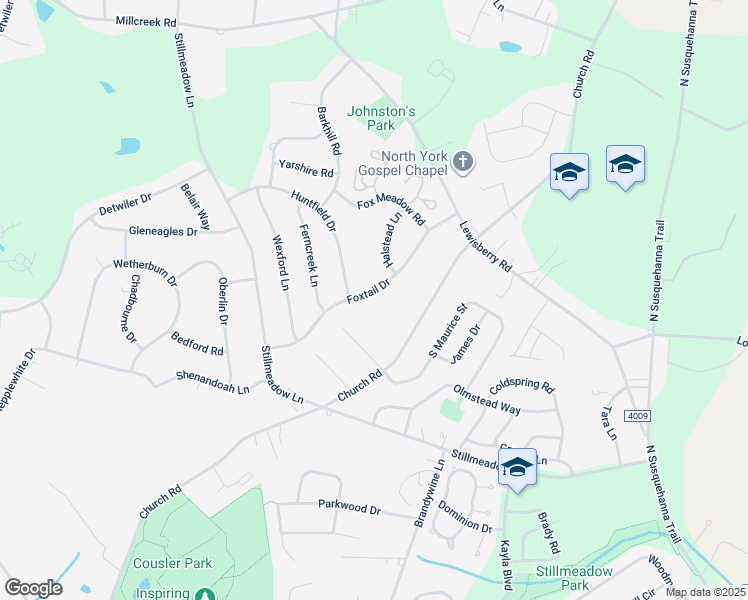 map of restaurants, bars, coffee shops, grocery stores, and more near 680 Foxtail Drive in York