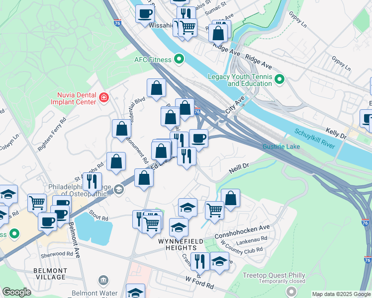 map of restaurants, bars, coffee shops, grocery stores, and more near 4000 Presidential Boulevard in Philadelphia