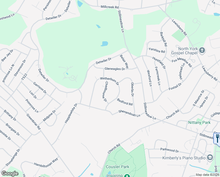 map of restaurants, bars, coffee shops, grocery stores, and more near 2661 Chadbourne Drive in York