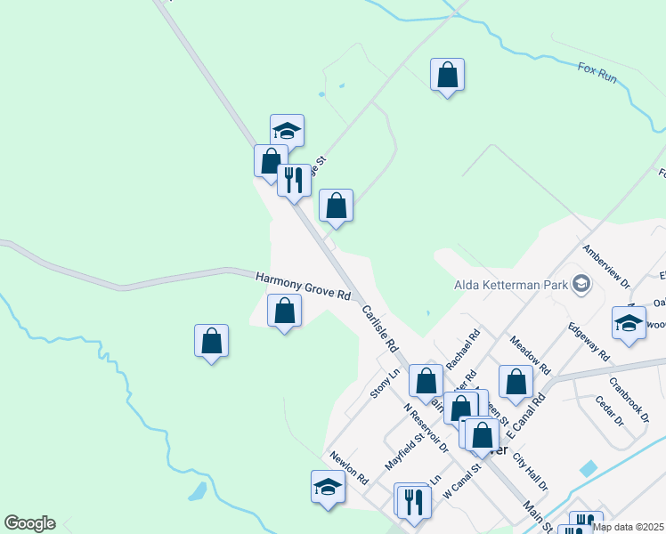 map of restaurants, bars, coffee shops, grocery stores, and more near 4860 Carlisle Road in Dover