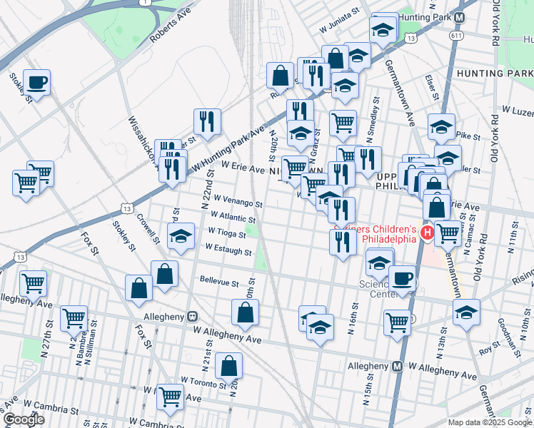 map of restaurants, bars, coffee shops, grocery stores, and more near 3535 North 20th Street in Philadelphia