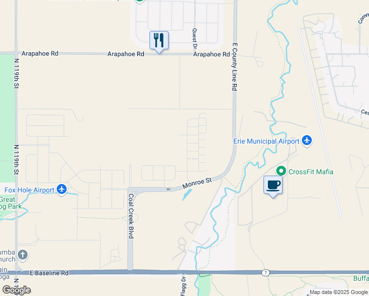map of restaurants, bars, coffee shops, grocery stores, and more near E County Line Rd in Lafayette