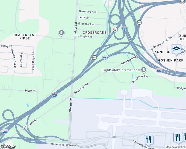 map of restaurants, bars, coffee shops, grocery stores, and more near 2862 Johnstown Road in Columbus